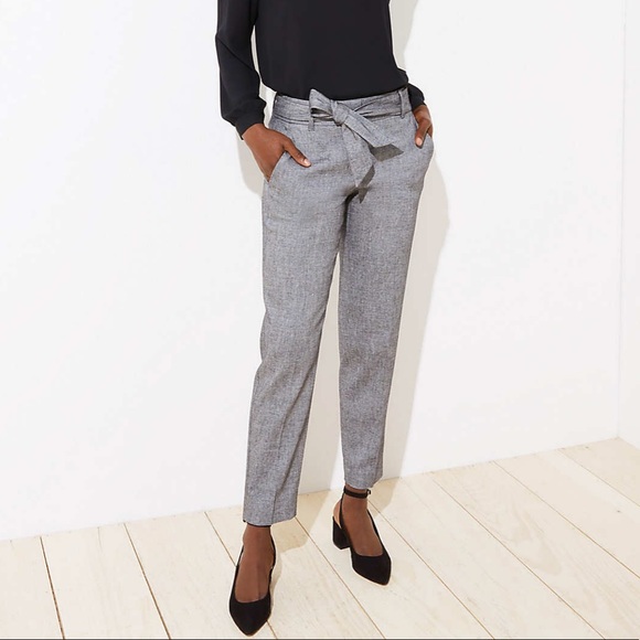 LOFT Pants - Gray-Blue-linen Marisa Fit Tie Waist Loft